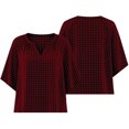 thumbnail image 4 of VBVC Women's Gingham V Neck Blouse, Ladies' 3/4 Sleeve Summer Tunic Top, Casual Loose Fit Checkered Shirt For Women, Wine , S-3XL, 4 of 7