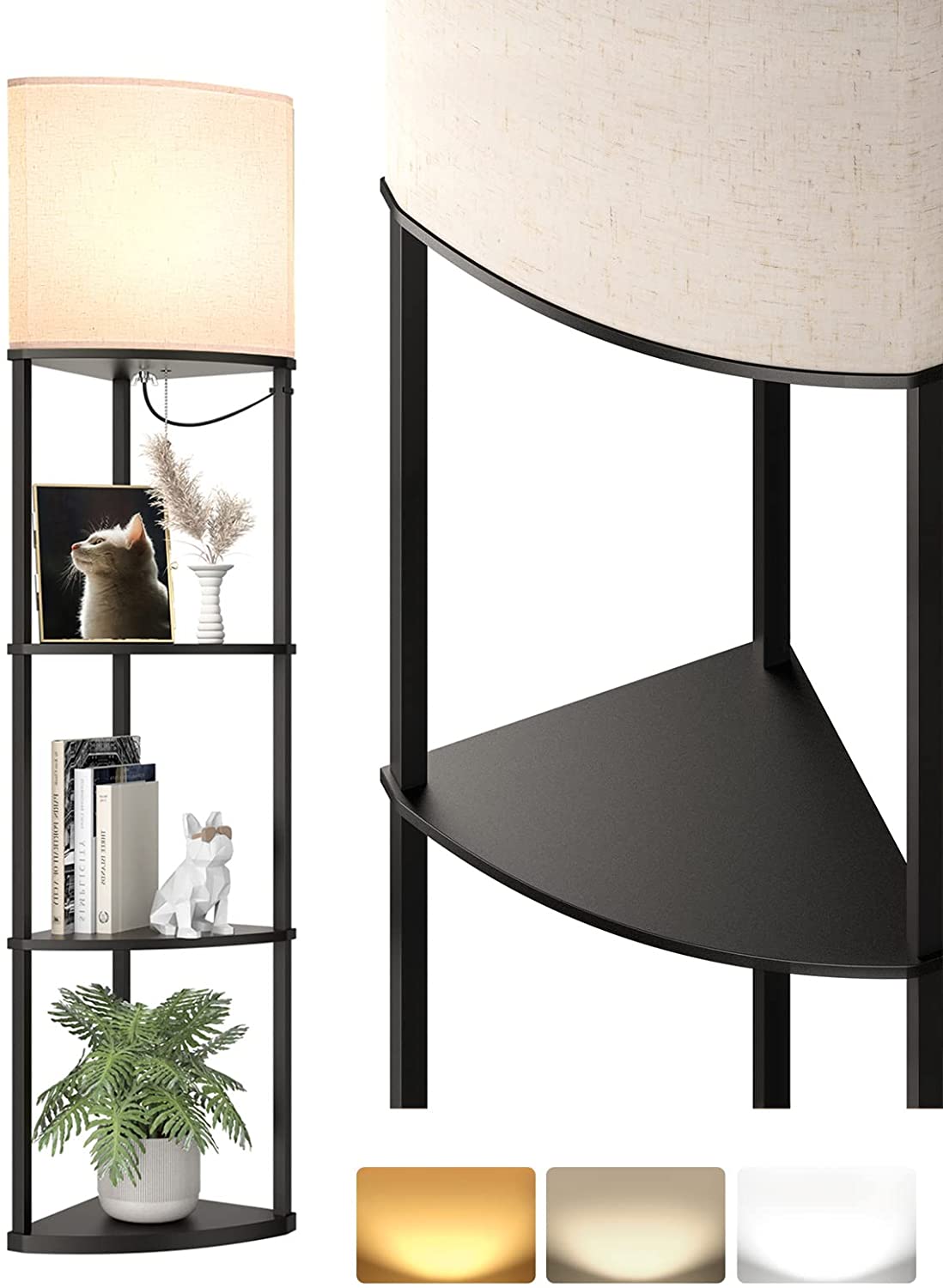 SKYSONIC 4Tier Sector Corner Shelf Floor Lamp with 3 Color