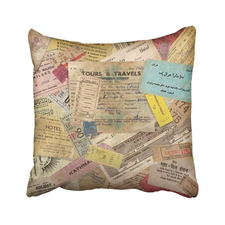 ARTJIA Colorful Vintage Travel Made Of Lots Old Tickets Boarding Passes Hotel Reception And Other Pillowcase Throw Pillow Cover Case 18x18 (Best Hotel Reception Design)