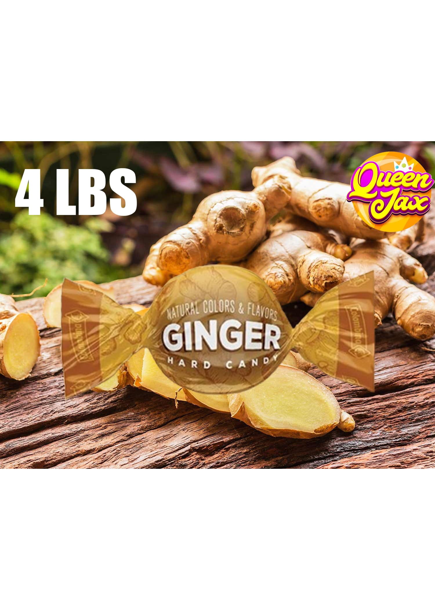 Ginger Candy - 4 LB - Unique Candy Made with Cane Sugar - Healthy Candy - Hard Ginger Candy for Nausea - Spicy Candy - Gluten Free Candy - Ginger Hard Candy Bulk, Anti Nausea Candy - Queen Jax