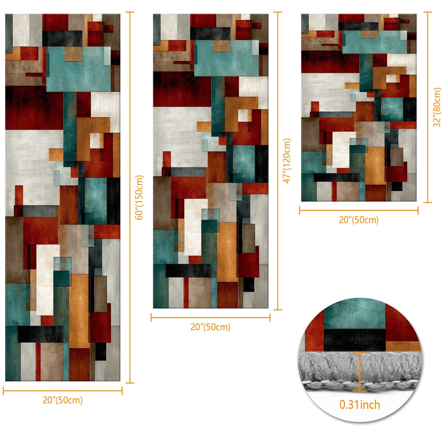 3 Piece Kitchen Rug Set, Abstract Pattern Kitchen Hallway Rug, Soft And Comfortable, Suitable For Sinks, Floors, Entrances, Hallways And Bathrooms