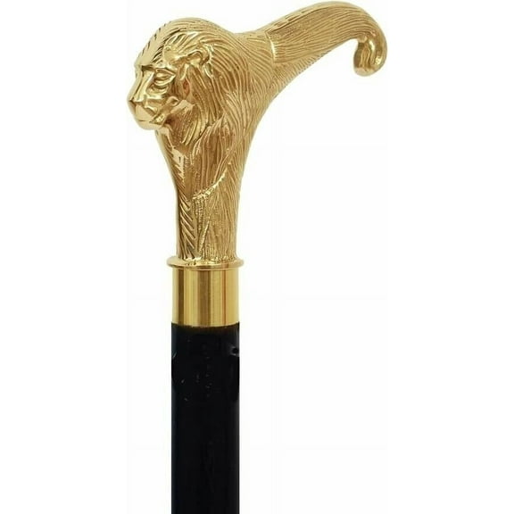 Nautical Solid Brass Lion Head Handle Wooden Walking Stick Cane Vintage Designer