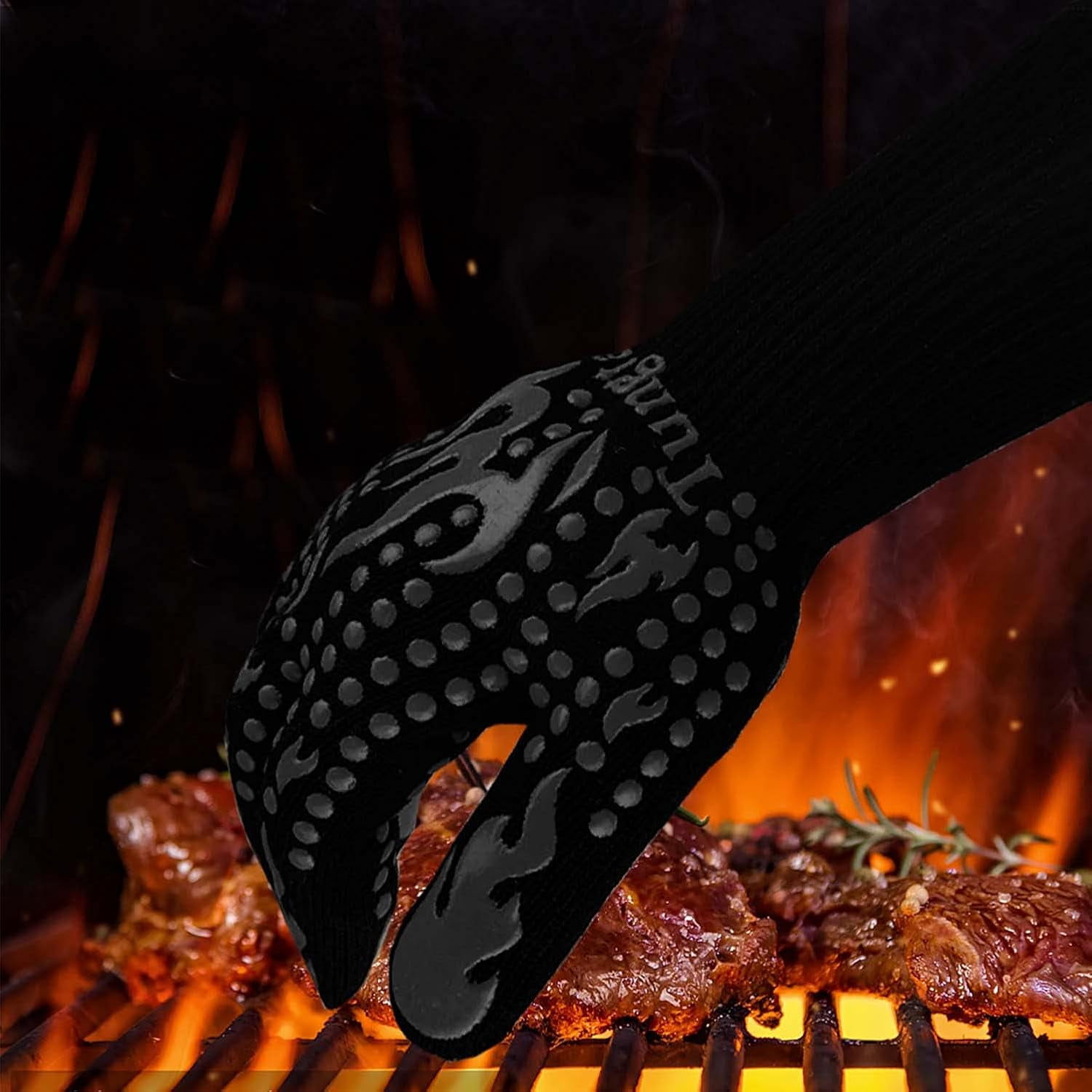 Jtbuh XLY Oven Mitts Heat Resistant BBQ Proof Glove 11Inch 1472℉ Grill Glove Proof Heat for Women Men BBQ Gloves Gift Set Cooking Gloves for Cooking, Grilling, Baking, Welding (White Blue)