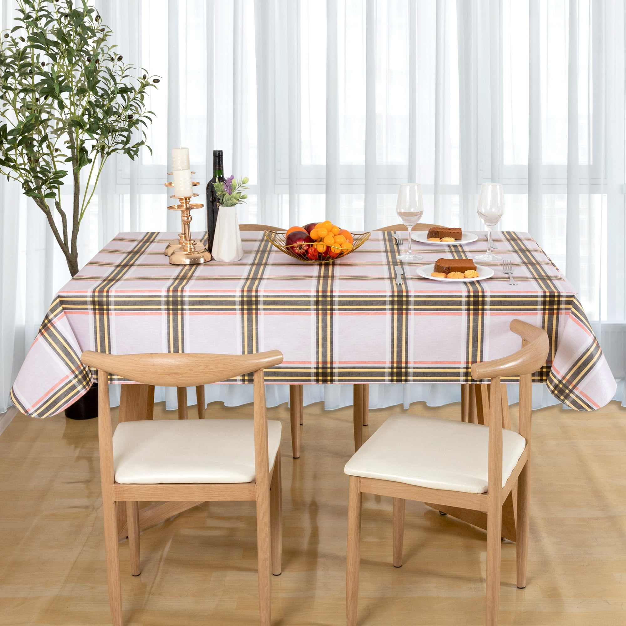 Buffalo Plaid Tablecloth 52x70 inch Plastic Checkered Vinyl Tablecloth with Flannel Backing Party Table Cloth 100% Oilcloth Waterproof Tablecloth