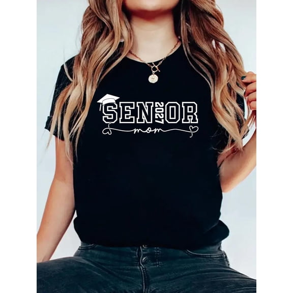Senior Mom 2027 Class Of 2027 Proud Mother Graduate Parents T-Shirt Graphic Tee summer Tops For Women Round Neck Fashion Cotton shirts