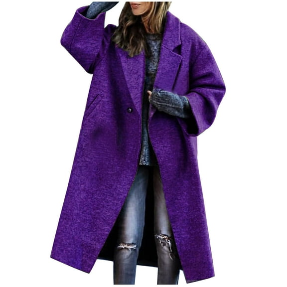 Tuphregyow Women Bomber Jacket Windbreaker with Pockets Warm Winter Coat Elegant Casual Coat Button Outerwear Trendy Solid Long Sleeve Lapel Purple M