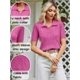 thumbnail image 4 of Womens Short Sleeve Sweater Tops Cable Knit Casual Summer V Neck Polo Shirts, 4 of 6