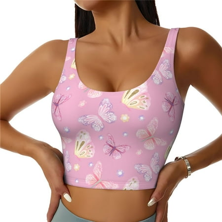 Adobk Butterfly 1 Print Sports Bras for Women Longline Workout Crop Tank Tops Padded with Built in Shelf Padded Sports Bra-XX-Large