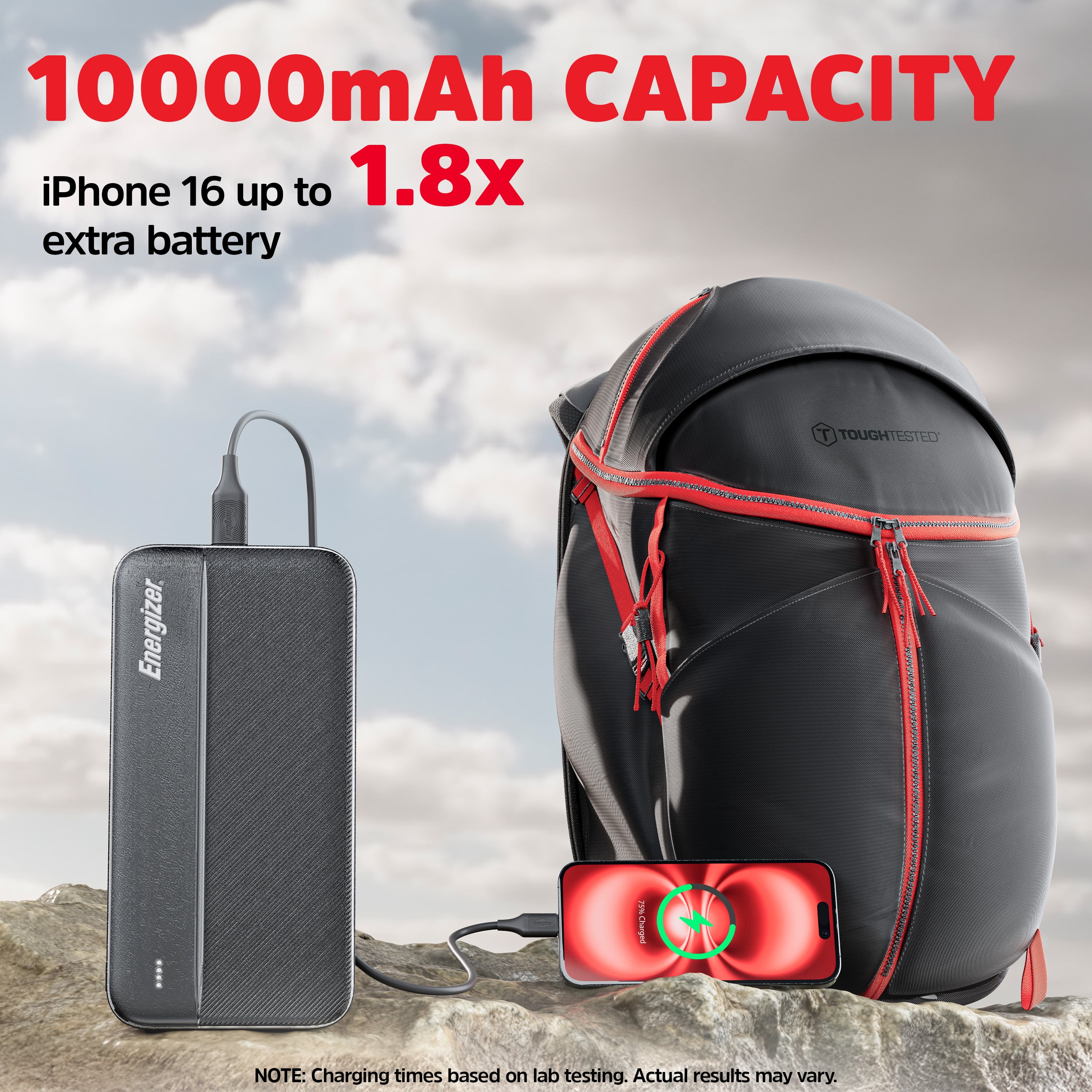 Energizer 10,000mAh Power Bank Portable Charger Karna, 20W USB-C PD Fast Charging Battery Pack for iPhone, Android, Tablets & USB Devices, Black