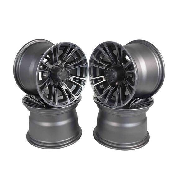 MASSFX 10x7 Golf Cart Rims with 4/101.6 or 4 on 4" Bolt Pattern-Gun Metal Grey-4 pk