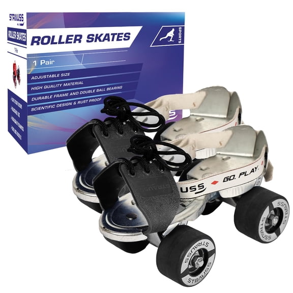 Strauss Junior Tenacity Roller Skates | Adjustable Shoe Size For Kids | 4 Wheels Skates For Boys & Girls | For Indoor & Outdoor Skating | Age Group 3-7 Years | Weight Capacity Upto 40kgs, Black