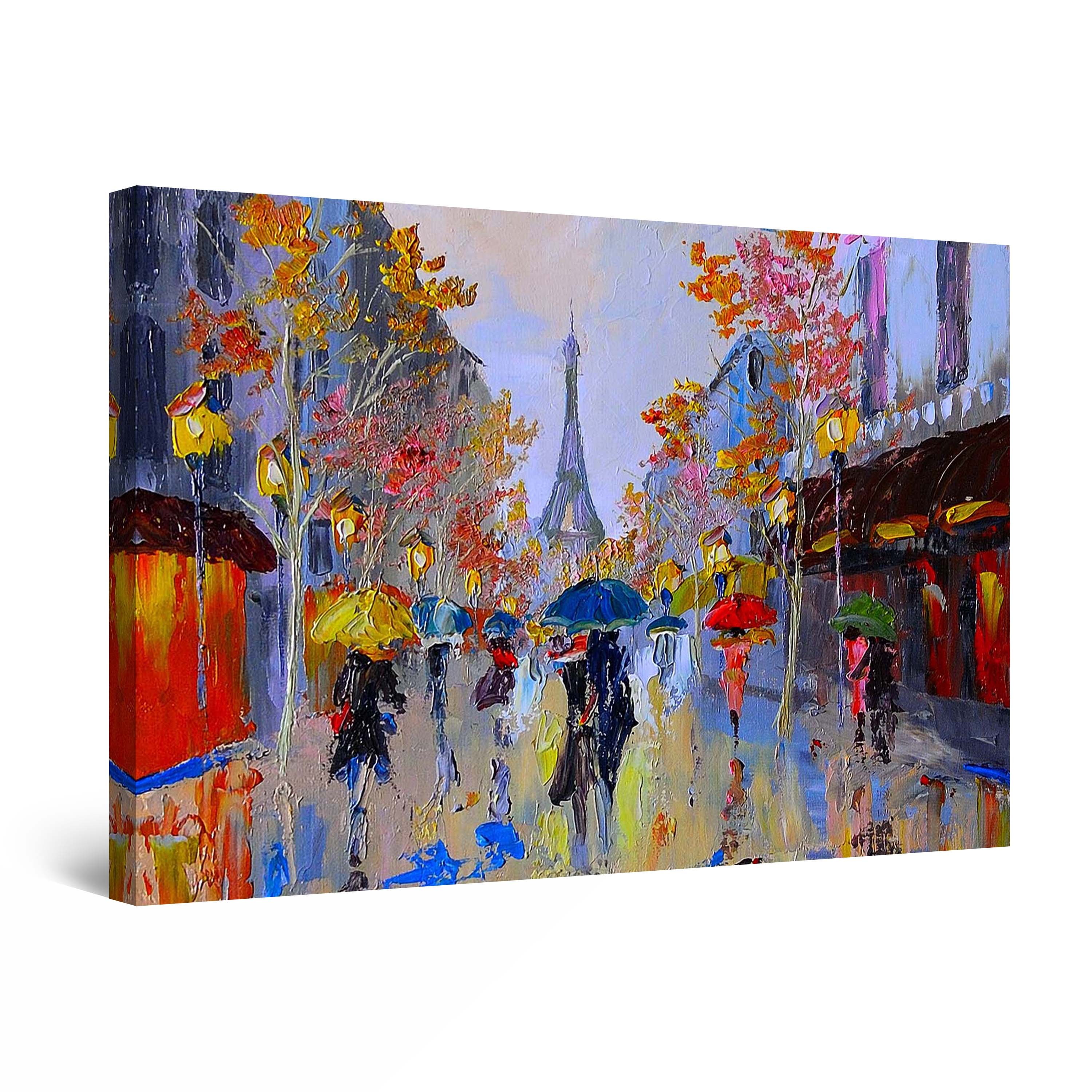 Startonight Canvas Wall Art Paris Street Eiffel France Colored Painting