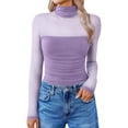thumbnail image 2 of Dyfzdhu Mesh Bodysuit for Women Long Sleeve Turtleneck Shapewear Body Suits One Piece Leotard Undershirt Going Out Tops Purple, 2 of 6