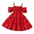 thumbnail image 2 of GaThRRgYP Toddler Girl Clothes Kids Baby Girls Sleeveless Doll Collar Vest Dress Princess Dress,Girls' Summer New Sleeveless Ruffled Round-Neck Mesh Princess Bow Skirt Red 1-8 Years, 2 of 7