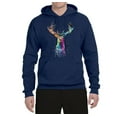 thumbnail image 2 of Wild Bobby, Colorful Paint Splatter Deer Head, Animal Lover, Unisex Graphic Hoodie Sweatshirt, Navy, Large, 2 of 3