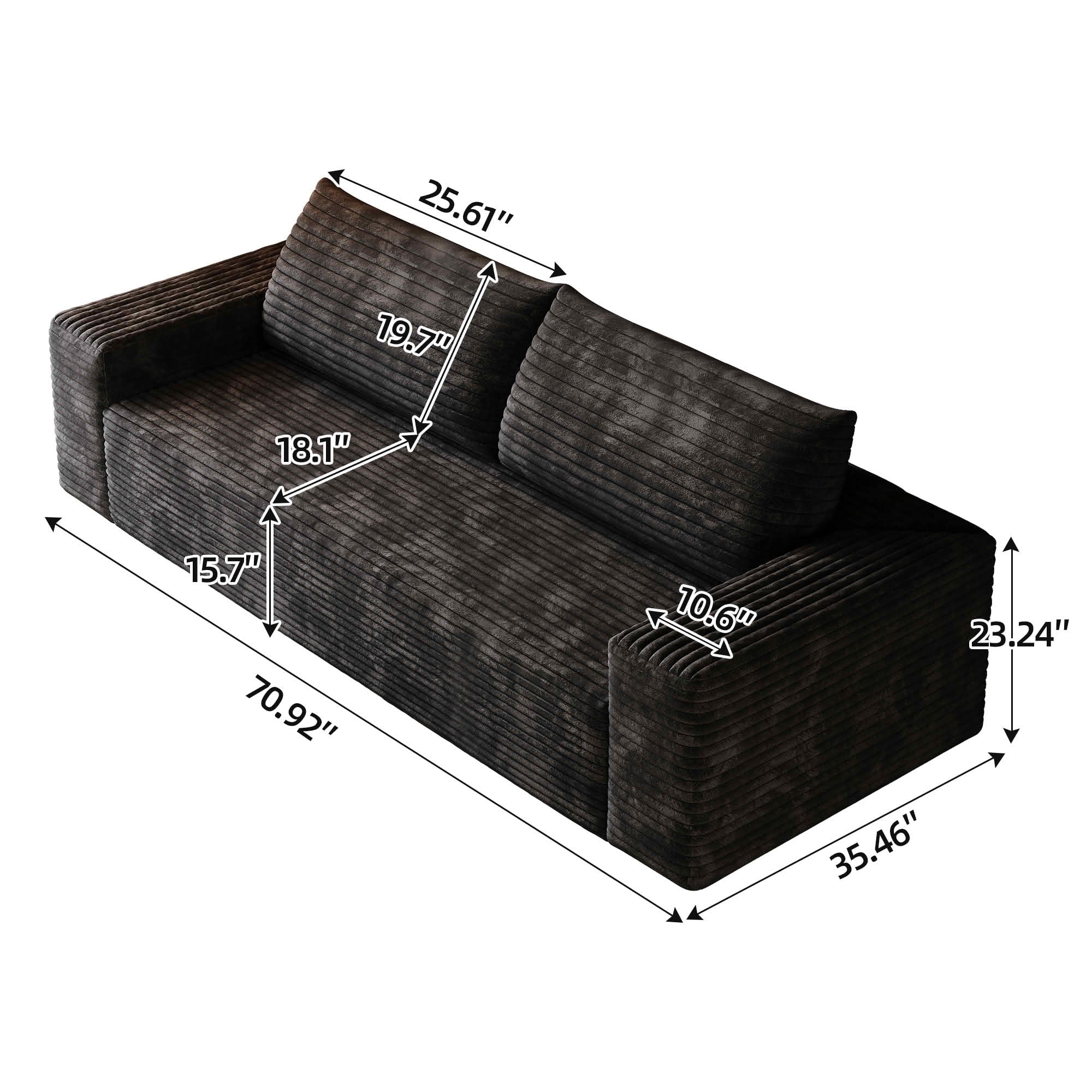 MAYEERTY 71" 3-Seater Corduroy Sofa, Deep Seat Comfy Three Seater Couch, No Assembly Leisure Sofa for Living Room Bedroom Apartment Conference Room
