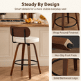 thumbnail image 4 of LEGAHOME Swivel Bar Stools Set of 2, 26” Upholstered Counter Height Bar Stools with Curved Backrest and Wood Legs, Mid-Century Modern Barstools for Kitchen Island, 300 lbs, Walnut + Beige, 4 of 9