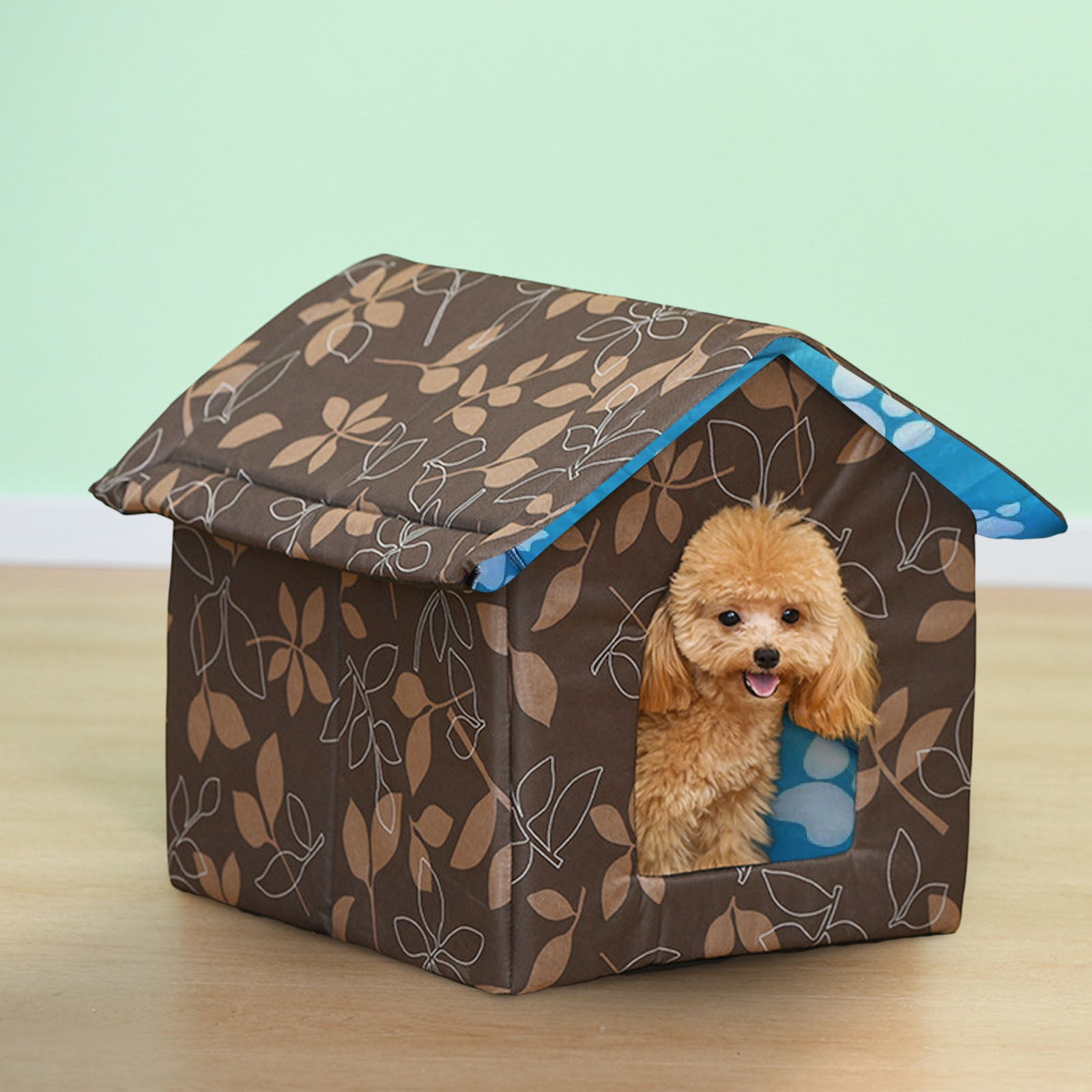 Outdoor Indoor Winter Self Warming Pad Heat Insulated Shelter Enclosure for Cats Dogs Rabbits Portable Tent Feral Animals Brown 13.78X12.99X11. inch