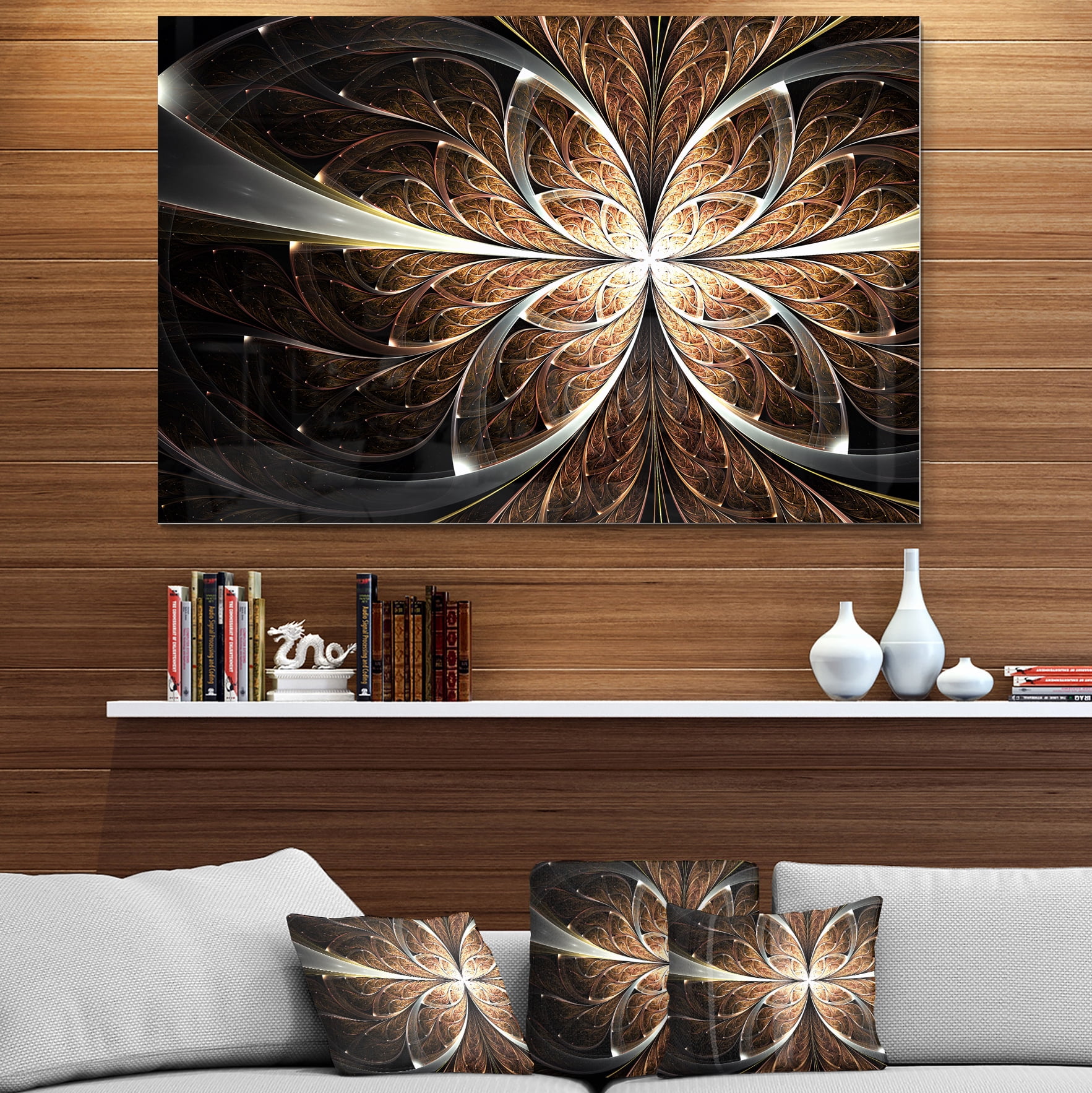 Designart 'Fractal Flower Brown Black Art' Metal Wall Art