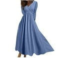 thumbnail image 2 of ClodeEU Women's Wrap V Neck Long Sleeves Maxi Dress,Casual Dress Loose Fall Winter Dresses with Pockets Blue,Womens Plus XL, 2 of 6