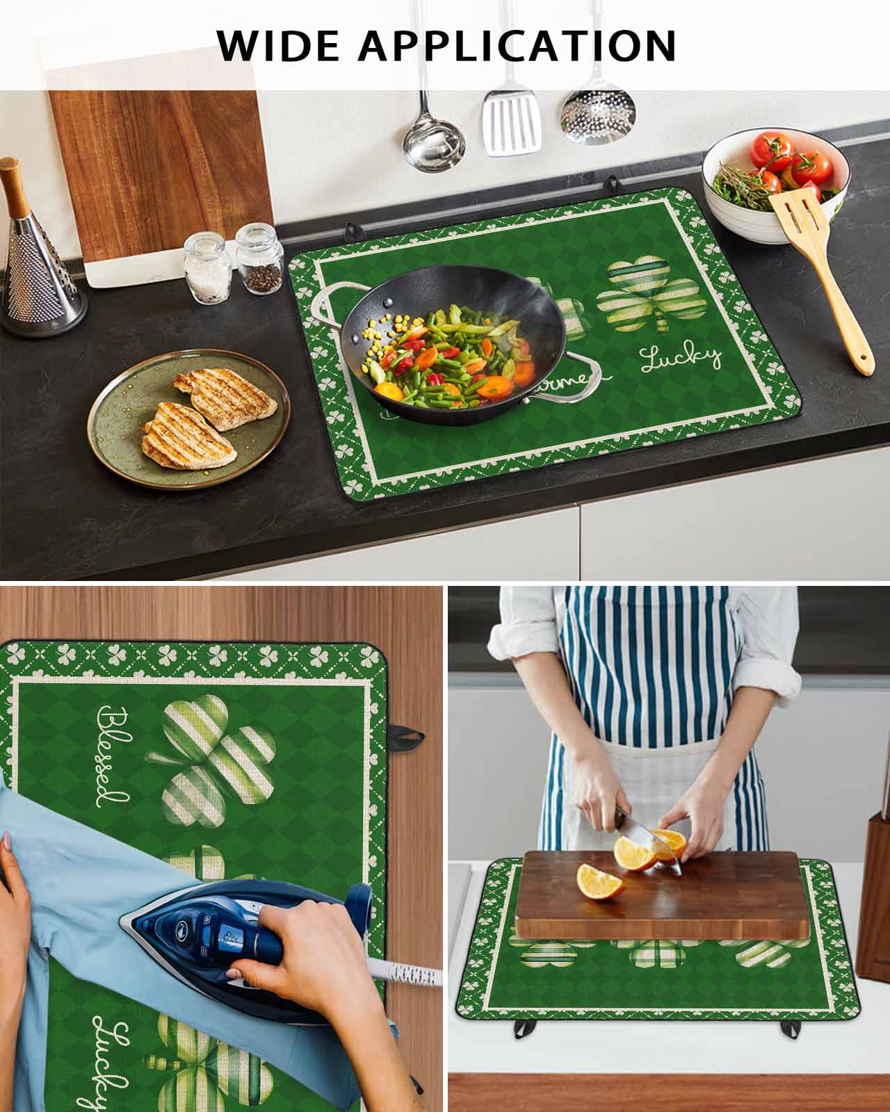 Large Induction Cooktop Protector Mat St.Patrick's Day Shamrock Stove Top Covers for Electric Stove, Green Lucky Leaf Farm Plaid Decorative Stove Burner Cover Mats, Glass Top Stove Cover