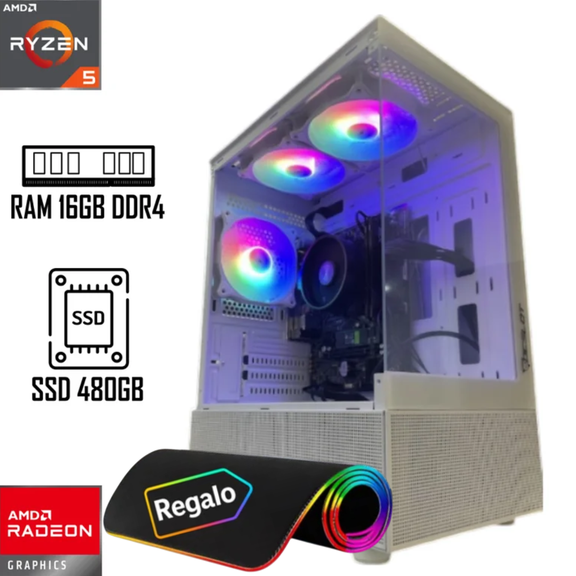 PC gamer Ryzen 5 5600G AMD  SSD 480GB RAM de 16GB Radeon Vega 500W 80+