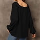 thumbnail image 3 of Blusa Cuello Cuadrado Color Puro Linterna Manga Larga Dobladillo Casual Top De Moda Para Mujer Negro S, 3 of 5
