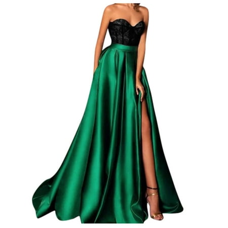 Homecoming Dresses Up Full Slit Sleeveless Patchwork Lace Strapless Long Neck Dress