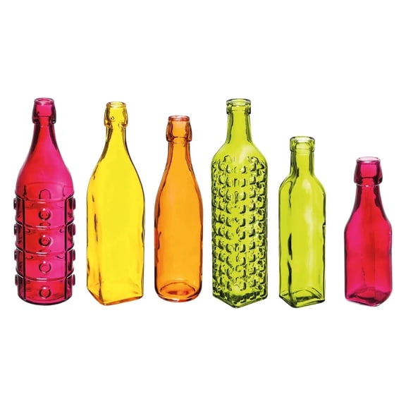 Set of 6 Multi-Colored Glass Wine Bottles For Bottle Tree Holder Garden Stake