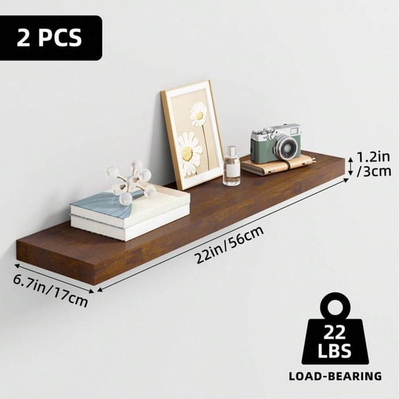 2pcs 22in Floating Shelves For Wall, Bookshelves, Shelves Wall Mounted Shelf With Invisible Bracket For Bathroom, Living Room, Bedroom, Kitchen, Office Decor, Room Decor, Home Decor