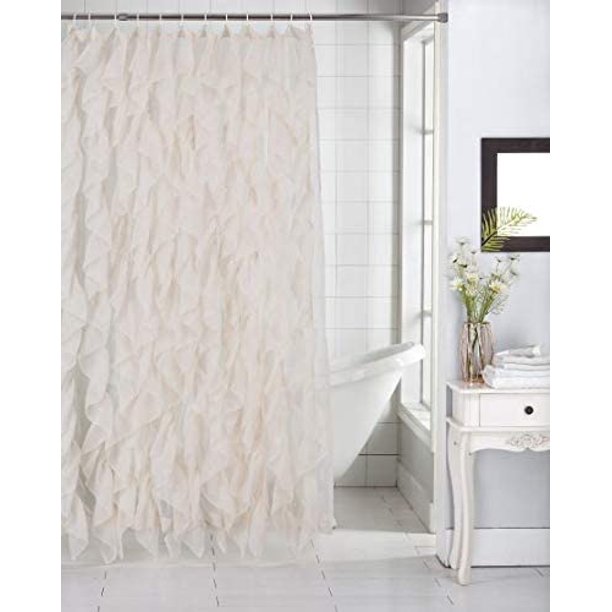Cascade Waterfall Shabby Chic Ruffled Sheer Shower Curtain Beige 70 X 72