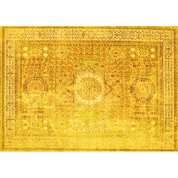Ahgly Company Machine Washable Indoor Rectangle Persian Yellow Traditional Area Rugs, 4' x 6'