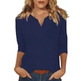 thumbnail image 1 of DENGDENG Womens Blouses 3/4 Sleeve V Neck Summer Tops Work Casual Elbow Basic Tees Fashion 2025 Three Quarter Length Tunics Solid Color Cute Shirts Royal Blue 3XL, 1 of 5