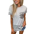 thumbnail image 1 of Nouveau T-Shirt Décontracté pour Femmes à Manches Courtes Tops à Rayures Patchwork Col Rond Manches Longues, 1 of 2
