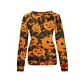 thumbnail image 2 of Women's Halloween Casual Pullover Long Sleeve Bat/Pumpkin/Witch/Cat Print Loose Sweatshirt, 2 of 4