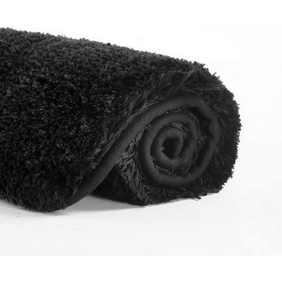 Bath Rug for Bathroom Non Slip Bathroom Mat (20 x 32, Black) Water Absorbent Soft Microfiber Shaggy Bathroom Rug Machine Washable Bath Mat for Bathroom Thick Plush Shower Mat