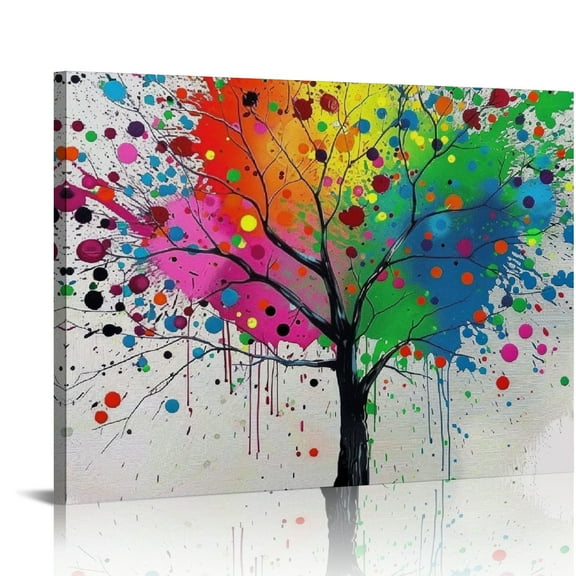 Fenyluxe Rainbow Tree Heart Wall Art Modern Canvas Prints for Home Decor, Ready To Hang Room Art 16x12in