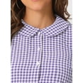 thumbnail image 5 of DARING DIVA Women's Plaid Button Down Puff Peter Pan Collar Shirt L Purple, 5 of 6