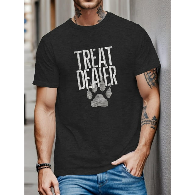 T-Shirt en Polyester Grande Taille pour Hommes - Haut d'Été Décontracté Col Rond avec Imprimé Graphique Dealer Patte, Tissu Léger Extensible, Coupe Régulière Motif Géométrique pour Adulte - Grande Taille Tenue Décontractée