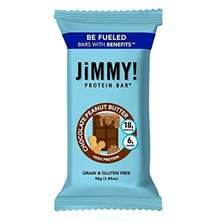 JiMMY! Chocolate Peanut Butter Protein Bar, 18g Protein, High Protein, Grain and Gluten Free, 12 Count, Packaging May Vary