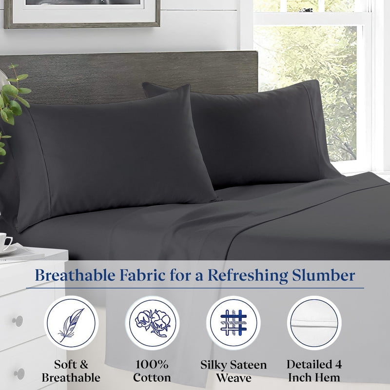SKY BEDDINGS Standard Size Pillowcase Set of 2 - Dark Grey Super Soft Pillow Cases Queen, 600 Thread Count 100% Egyptian Cotton, Breathable, Cool, Sateen Weave Sleeping Pillow Covers - Dark Grey