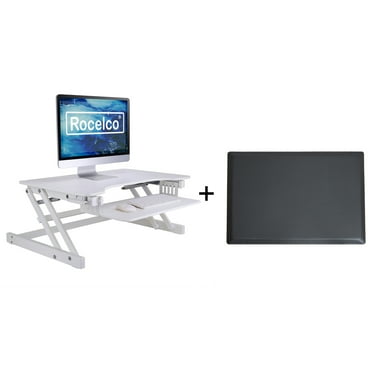 Rocelco 32" Adjustable Standing Desk Converter and Anti Fatigue Mat Bundle White