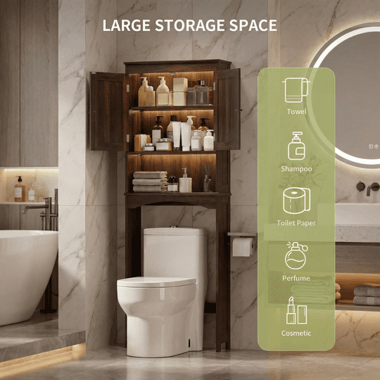 Over-the-Toilet Storage Cabinet with Adjustable Shelf, Aiho 66" Bathroom Space Saver Storage Cabinet, Freestanding - Brown