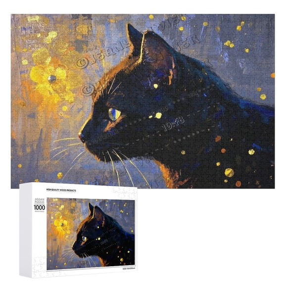 Black Cat Wooden Puzzle for Adults – 1000 Piece Jigsaw for Cat Lovers – Fun Relaxing Puzzle with Beautiful Cat Art for Home and Office Decor