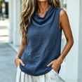 thumbnail image 4 of Sheghy Tank Top 100%Cotton Linen Blend Cowl Neck Tank, Solid Sleeveless Casual Summer Vest Navy S, 4 of 9