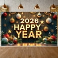 thumbnail image 3 of Gold Red Theme Happy New Year Banner Festive Holiday Backdrop Snowflake Decor Star Accents 2026 Happy Year Display for New Year Party Christmas Celebration Holiday Gathering, 3 of 9