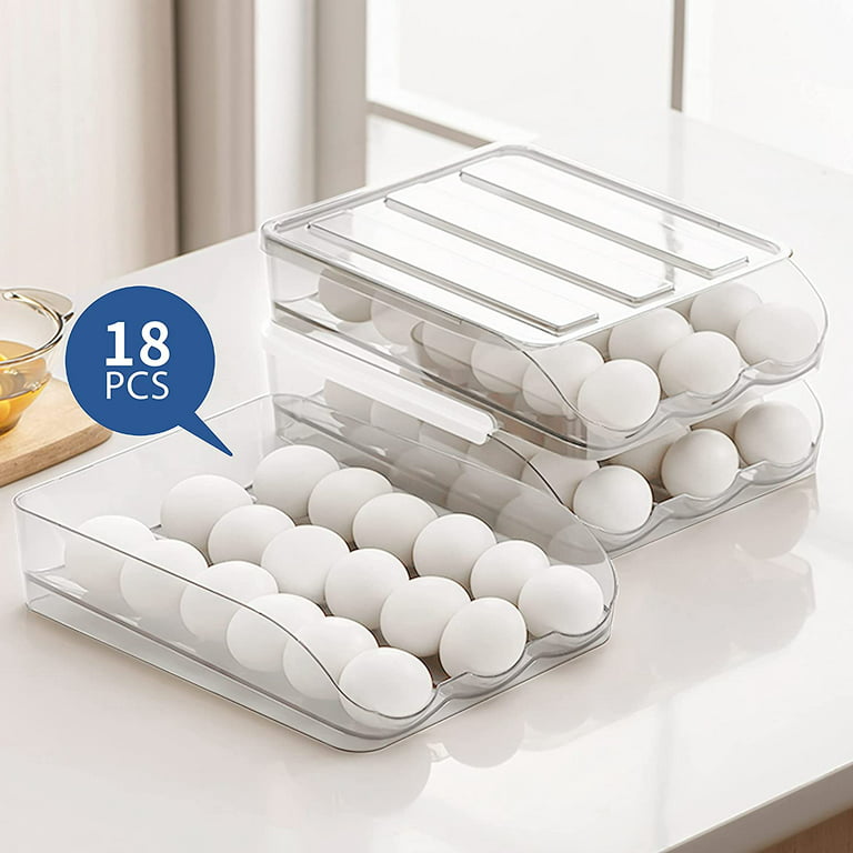 Rolling Egg Holder Rolling Countertop Egg Holder Space-Saving Eggs  Organizer Two Tier Slim Refrigerator Egg Dispenser To Hold 15