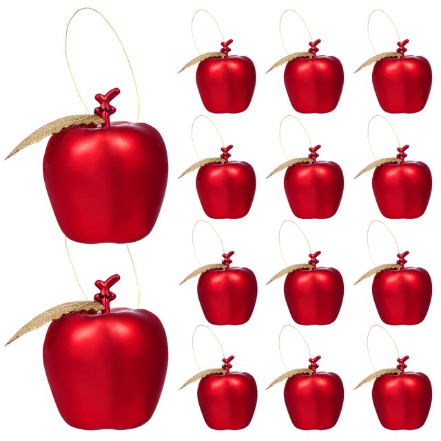 24 adornos navideños de manzana de plástico galvanizado, pequeños colgantes con forma de manzana, decoraciones para festivales.