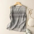 thumbnail image 2 of Holzkary Linen Tank Tops for Women,Sleeveless Tops Casual Summer Loose Fit T Shirts Solid Color Tunic Tank Tops Crew Neck Tee Sleeveless Vest Suspender Solid Color Embroidered Vest Top Grey L, 2 of 4