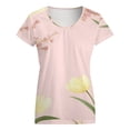 thumbnail image 5 of Pale Yellow Flowers Pink Background Women's Blouse Short Sleeve Women's Top T-Shirt Spring Summer Clothes, 5 of 7